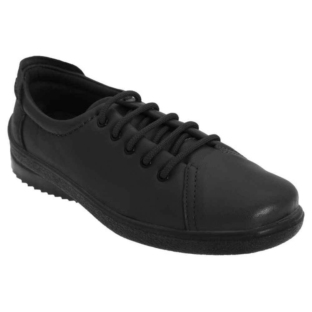 Mod Comfys Womens/Ladies 5 Eye Lace To Toe Softie Leather Leisure Shoes / Black
